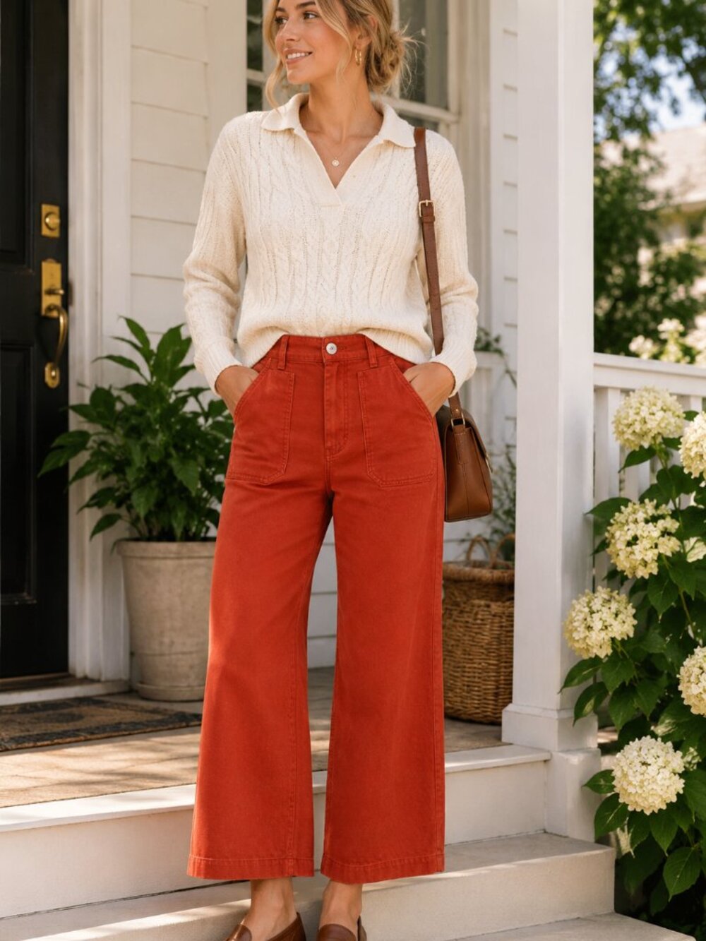 Anthropologie Maeve The Colette Wide Leg Pants Burnt Orange High Rise 28P 1128 - Picture 1 of 12